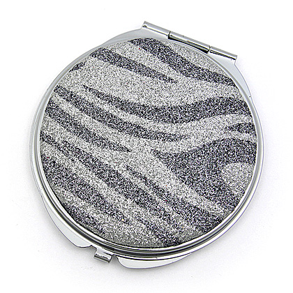 Compact Mirror - 12 PCS - Glitter Zebra Print - Silver - MR-GM1299S